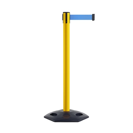 Stanchion Belt Barrier Rubber Base Yellow Post 7.5ftLt Blu Belt